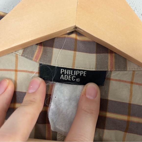 Philippe Adec Vintage Plaid Mini Dress Casual Brown Tan Small 90s Retro - Picture 2 of 7